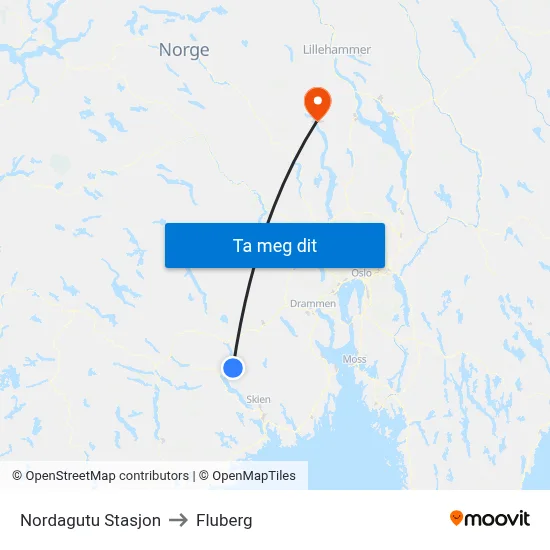 Nordagutu Stasjon to Fluberg map