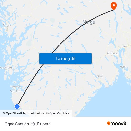 Ogna Stasjon to Fluberg map