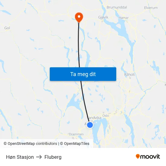 Høn Stasjon to Fluberg map