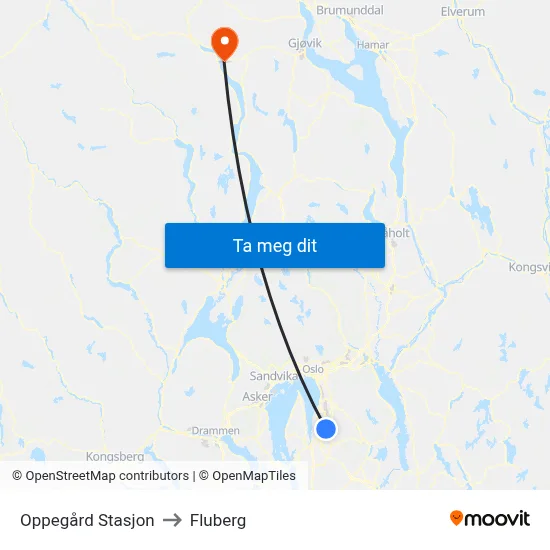 Oppegård Stasjon to Fluberg map