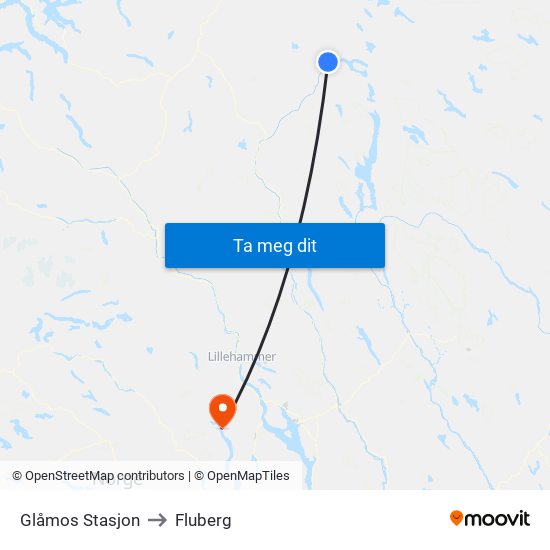 Glåmos Stasjon to Fluberg map