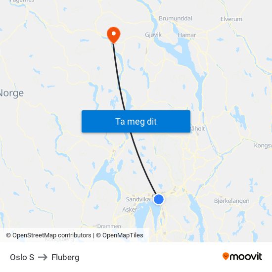 Oslo S to Fluberg map
