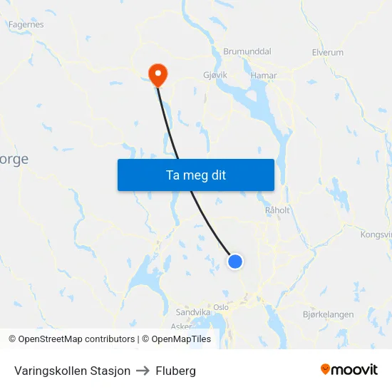 Varingskollen Stasjon to Fluberg map
