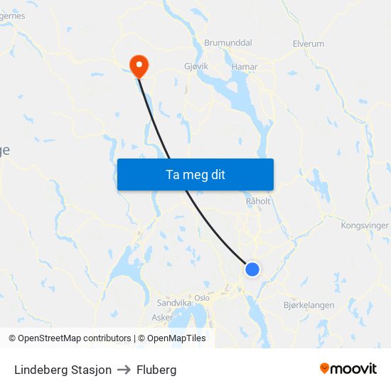 Lindeberg Stasjon to Fluberg map