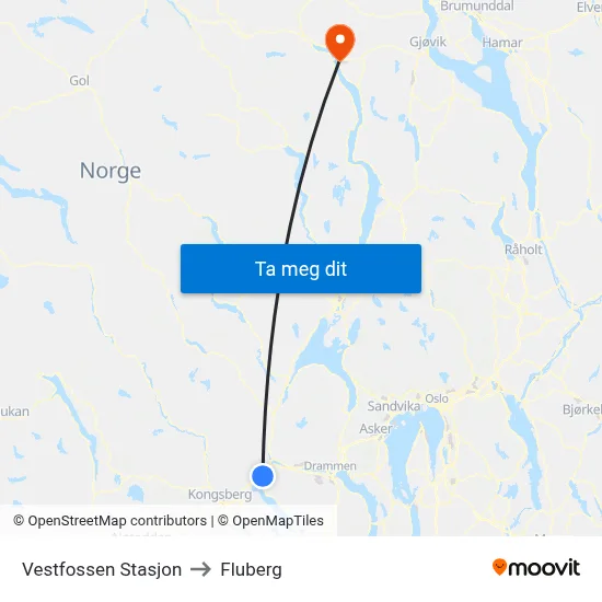 Vestfossen Stasjon to Fluberg map