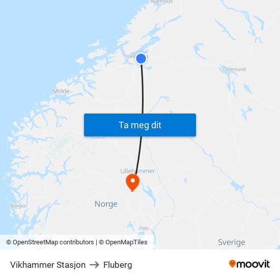 Vikhammer Stasjon to Fluberg map