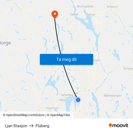 Ljan Stasjon to Fluberg map