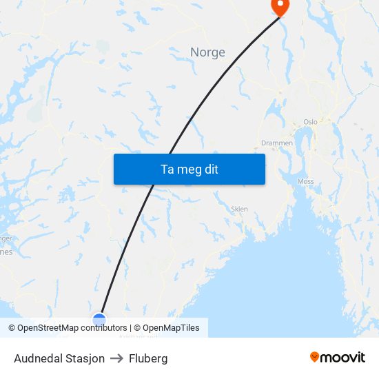 Audnedal Stasjon to Fluberg map