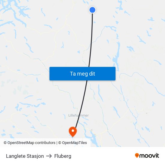 Langlete Stasjon to Fluberg map