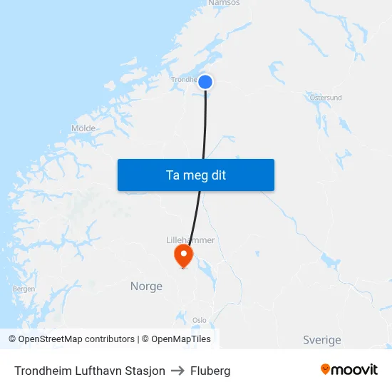 Trondheim Lufthavn Stasjon to Fluberg map