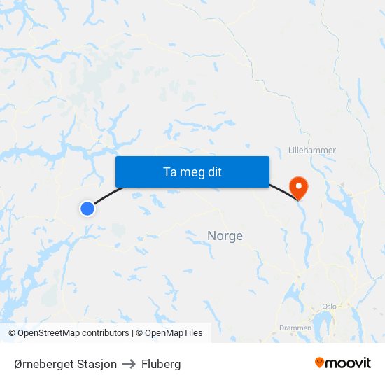 Ørneberget Stasjon to Fluberg map