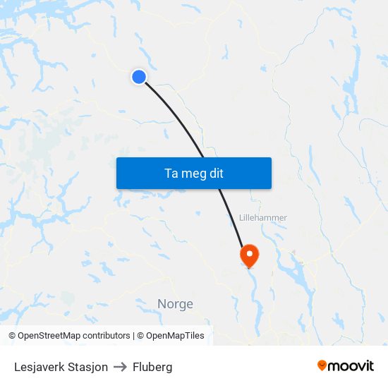 Lesjaverk Stasjon to Fluberg map