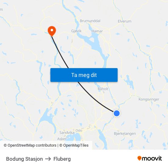 Bodung Stasjon to Fluberg map