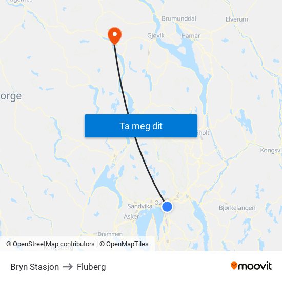 Bryn Stasjon to Fluberg map