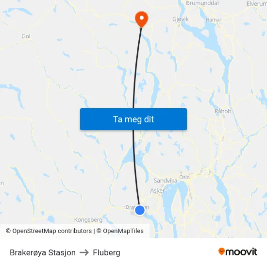 Brakerøya Stasjon to Fluberg map