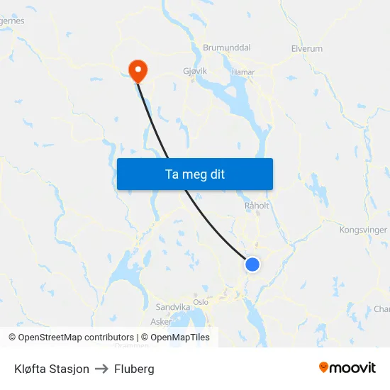 Kløfta Stasjon to Fluberg map