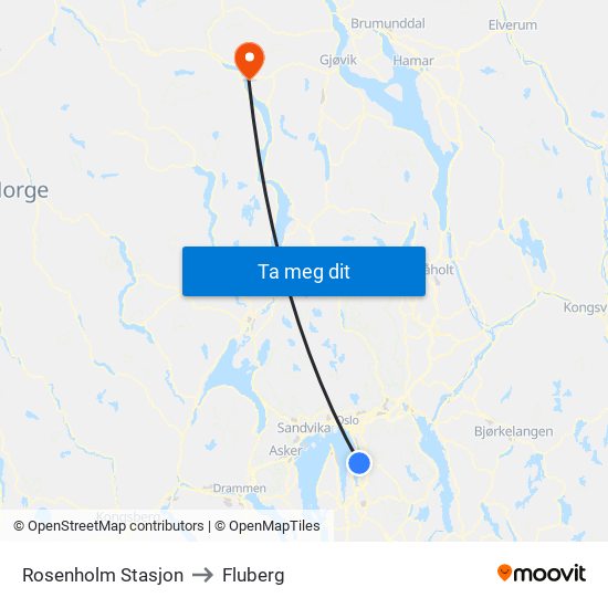 Rosenholm Stasjon to Fluberg map