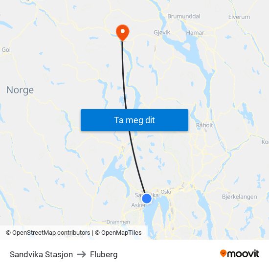 Sandvika Stasjon to Fluberg map