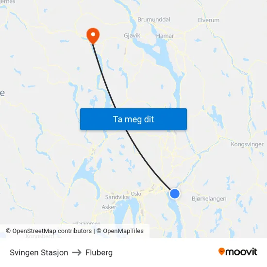 Svingen Stasjon to Fluberg map