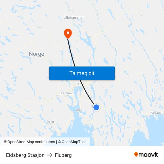 Eidsberg Stasjon to Fluberg map