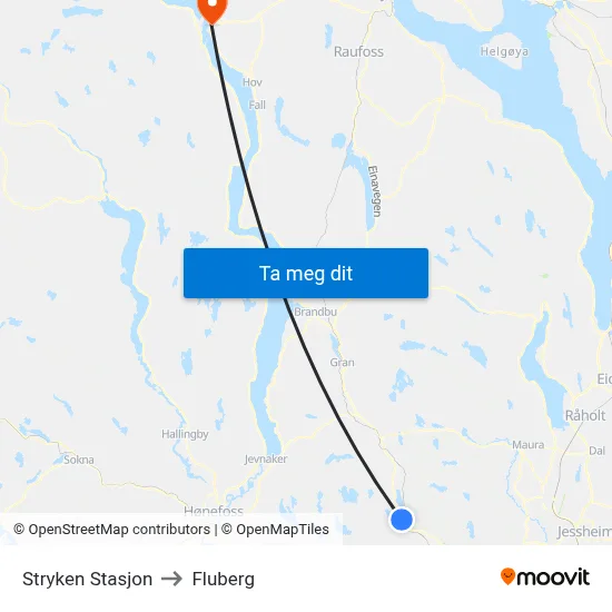 Stryken Stasjon to Fluberg map