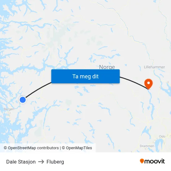 Dale Stasjon to Fluberg map