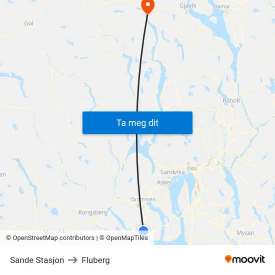 Sande Stasjon to Fluberg map