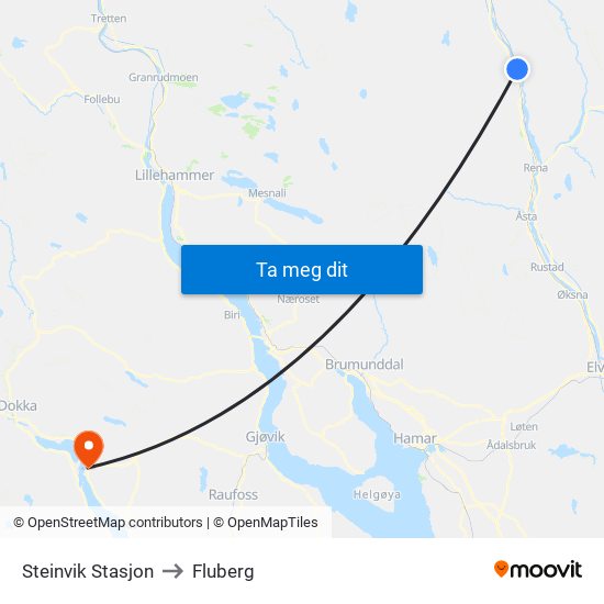 Steinvik Stasjon to Fluberg map