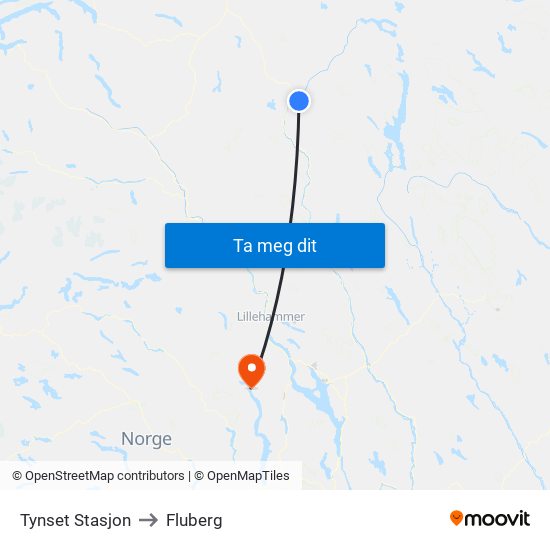 Tynset Stasjon to Fluberg map