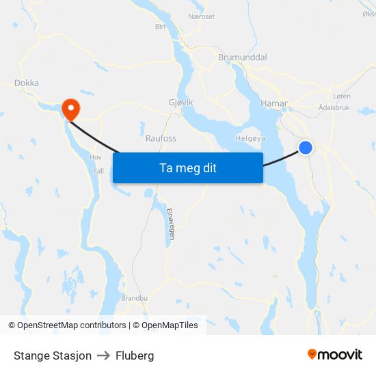 Stange Stasjon to Fluberg map