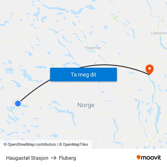 Haugastøl Stasjon to Fluberg map