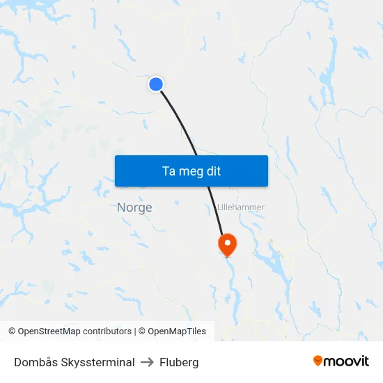 Dombås Skyssterminal to Fluberg map