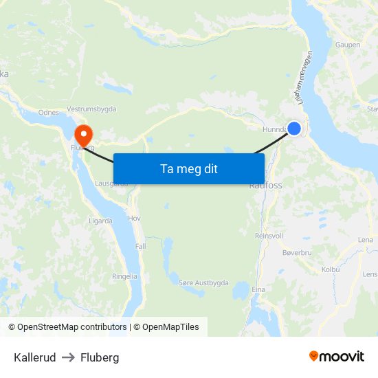 Kallerud to Fluberg map