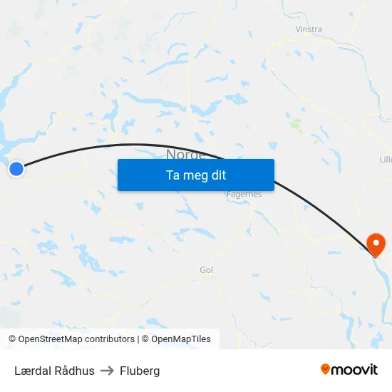 Lærdal Rådhus to Fluberg map