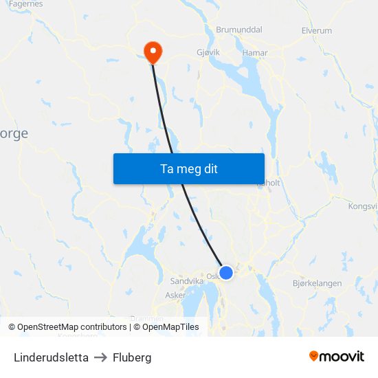 Linderudsletta to Fluberg map