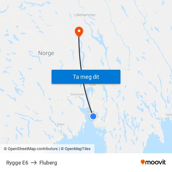 Rygge E6 to Fluberg map