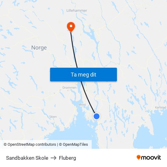 Sandbakken Skole to Fluberg map