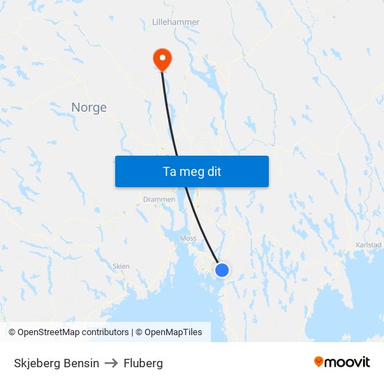 Skjeberg Bensin to Fluberg map