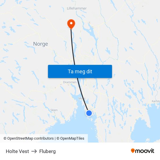 Holte Vest to Fluberg map