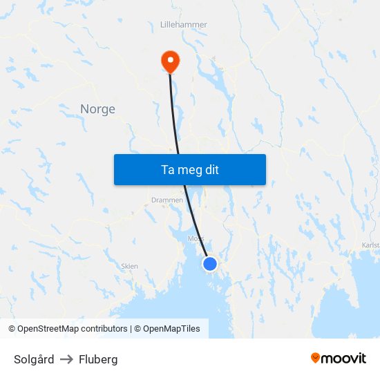 Solgård to Fluberg map