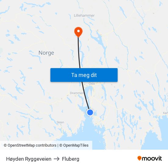 Høyden Ryggeveien to Fluberg map