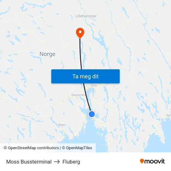 Moss Bussterminal to Fluberg map