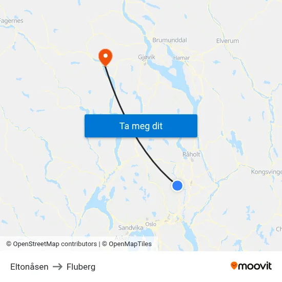 Eltonåsen to Fluberg map