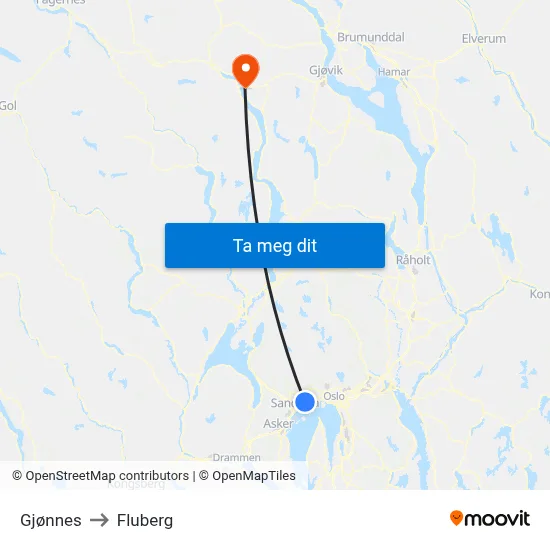 Gjønnes to Fluberg map