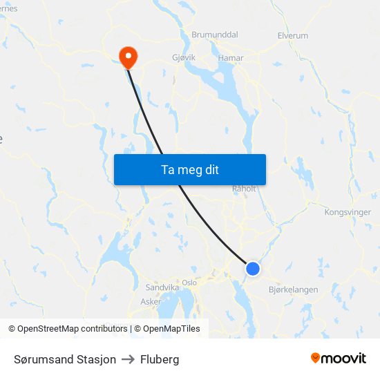 Sørumsand Stasjon to Fluberg map