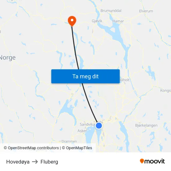 Hovedøya to Fluberg map