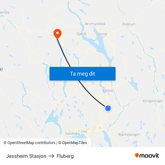Jessheim Stasjon to Fluberg map