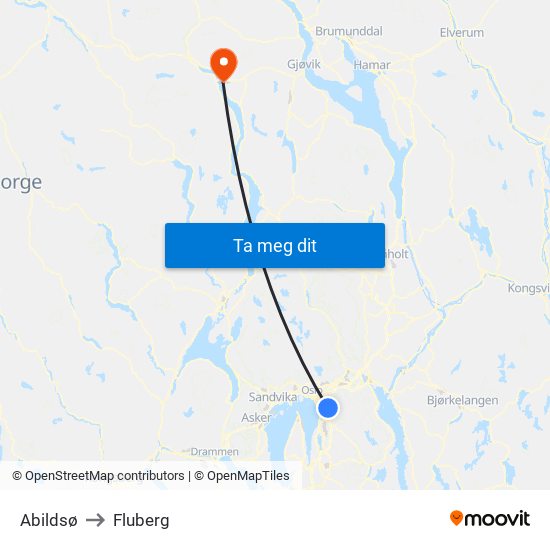 Abildsø to Fluberg map