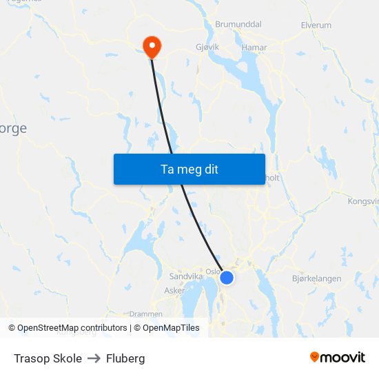 Trasop Skole to Fluberg map
