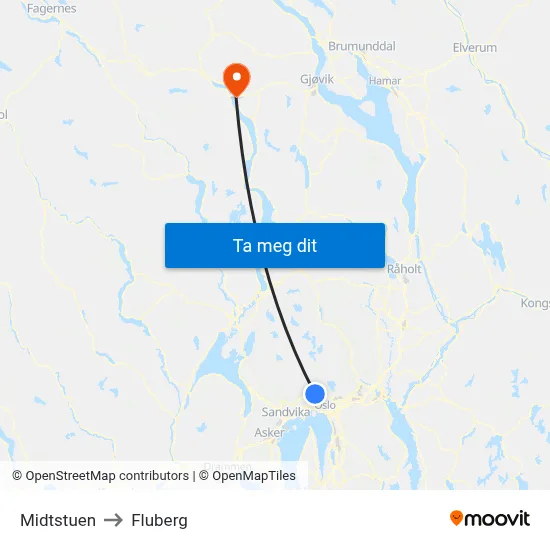 Midtstuen to Fluberg map